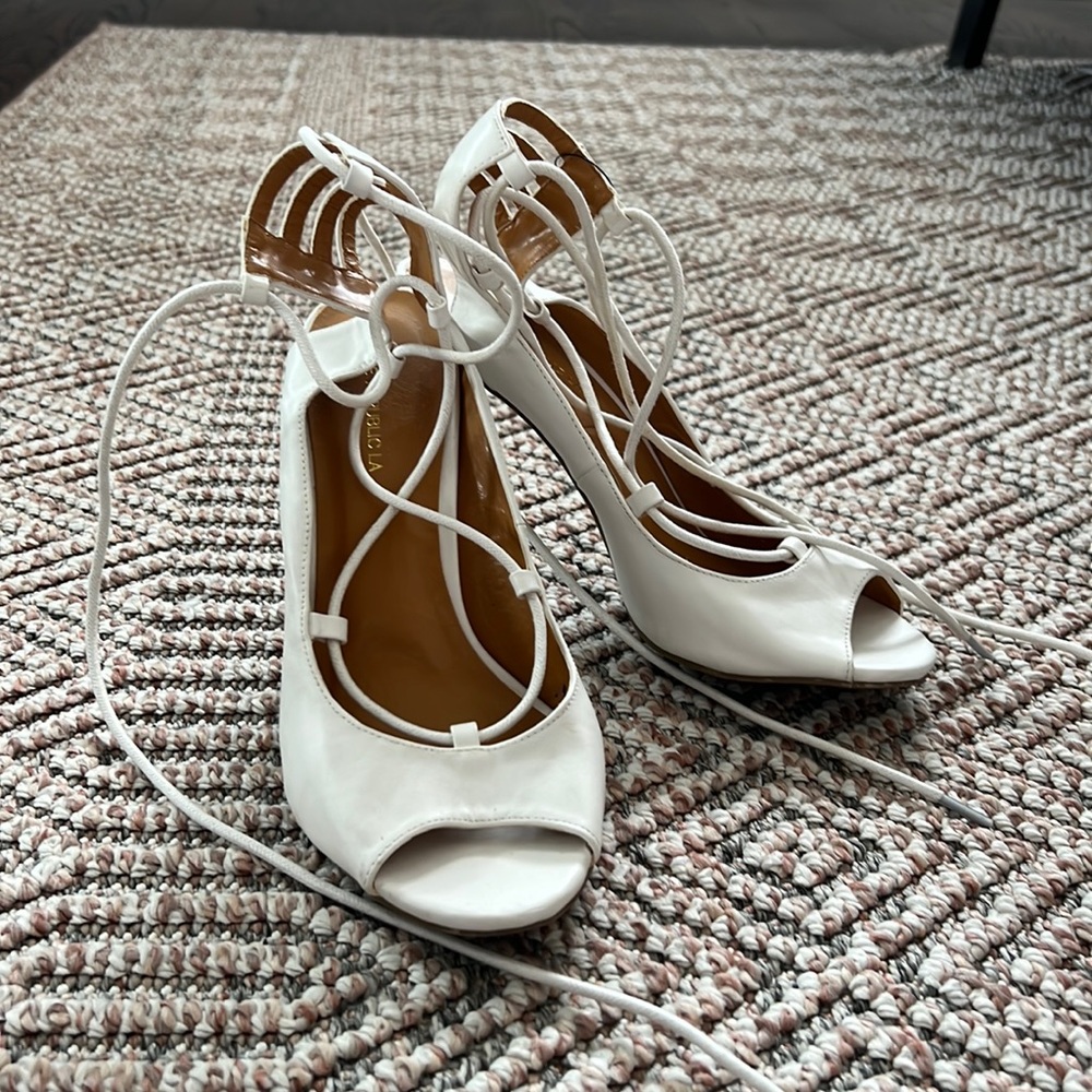 White Laceup Heels